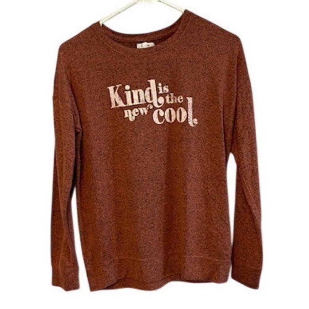 Kind Is The New Cool Graphic Long Sleeve Top Rust Orange Heathered Pullover